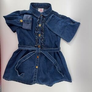 Real Love Girls Denim Jean Dress Ruffle‎ Belted Size 6X